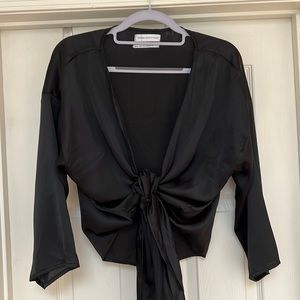 Urban Outfitters Black Front Tie Kimono Blouse, Size M